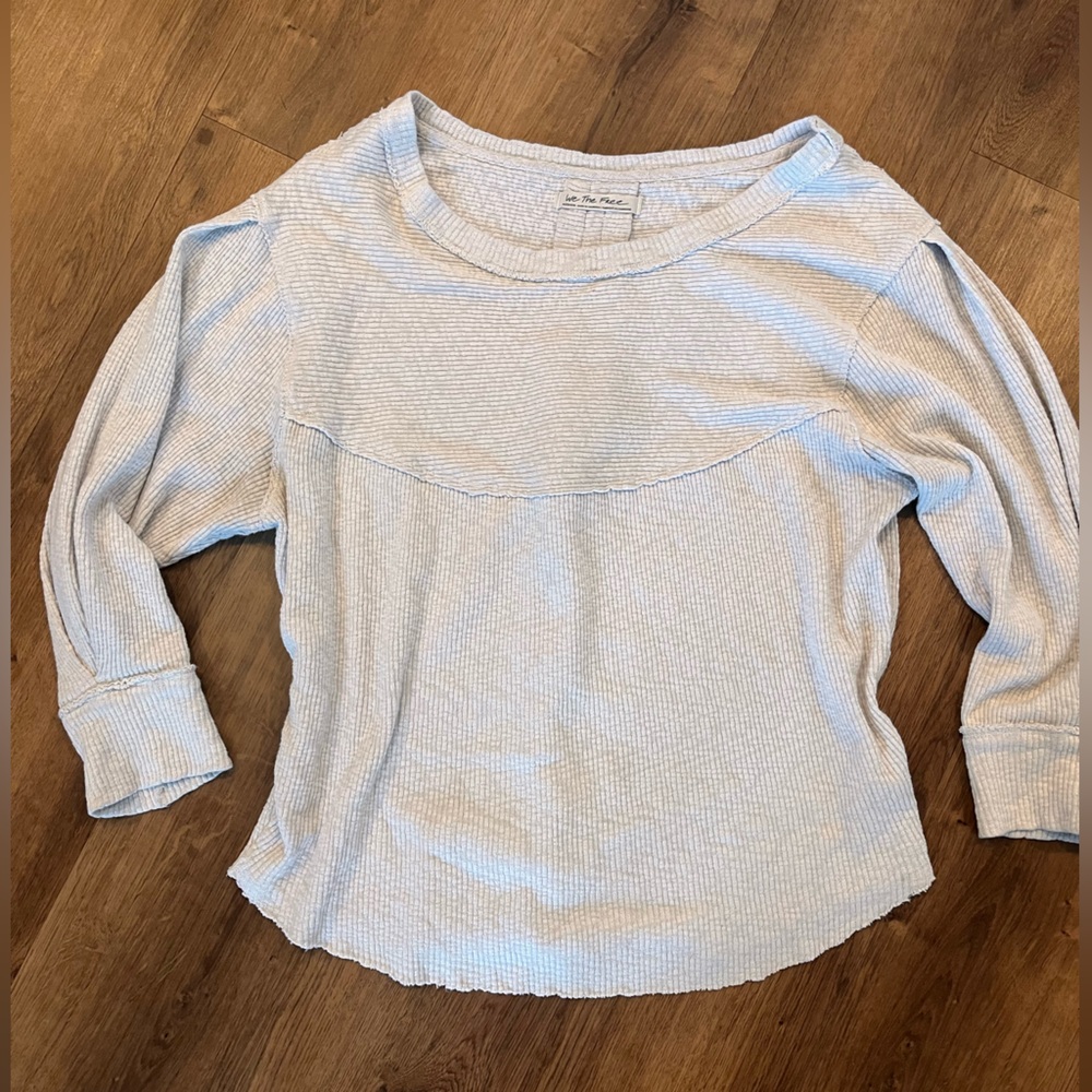 We The Free Gray Oversized Ribbed Knit Long Sleeve Top with Back Pleat